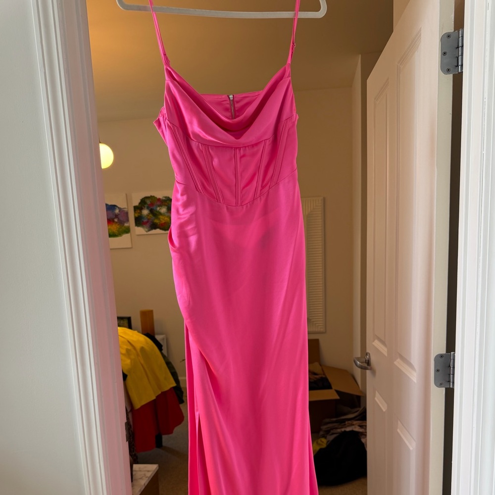 Retrofete Hot Pink Backless Cowl Neck Gown